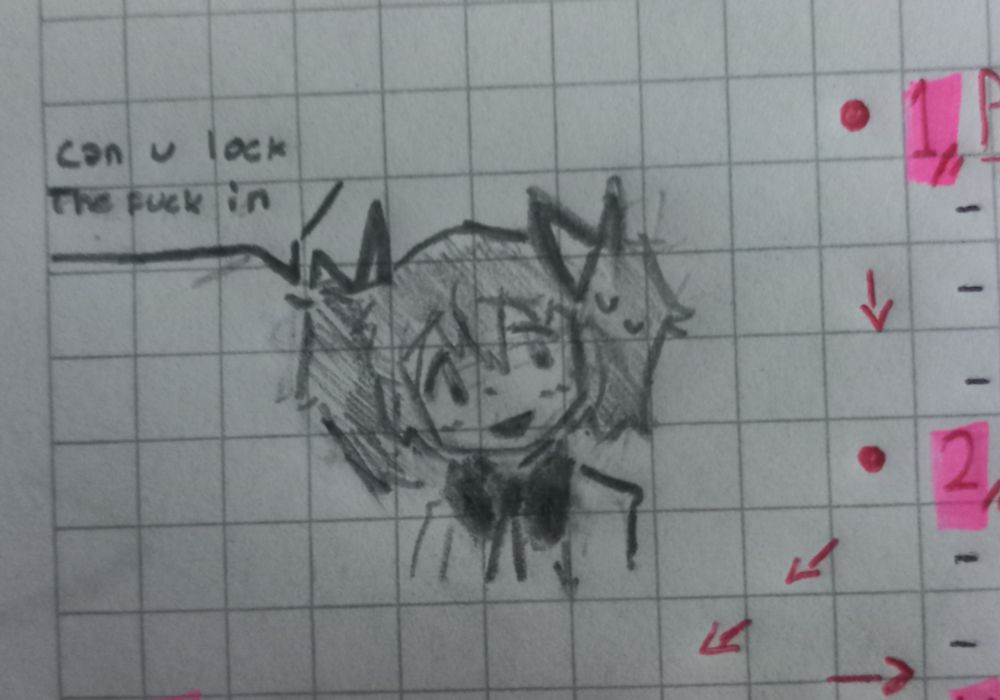 Sketch of Madoka from Madoka Magica with a speechbubble that reads "can you lock the fuck in"