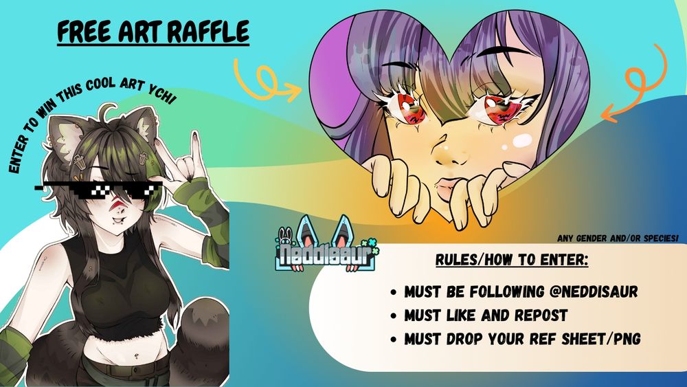Free Art raffle from Neddisaur offering YCH Pose "I only have eyes for you". Rules/How to Enter: Must be following @neddisaur Must like and repost must drop your ref sheet/png