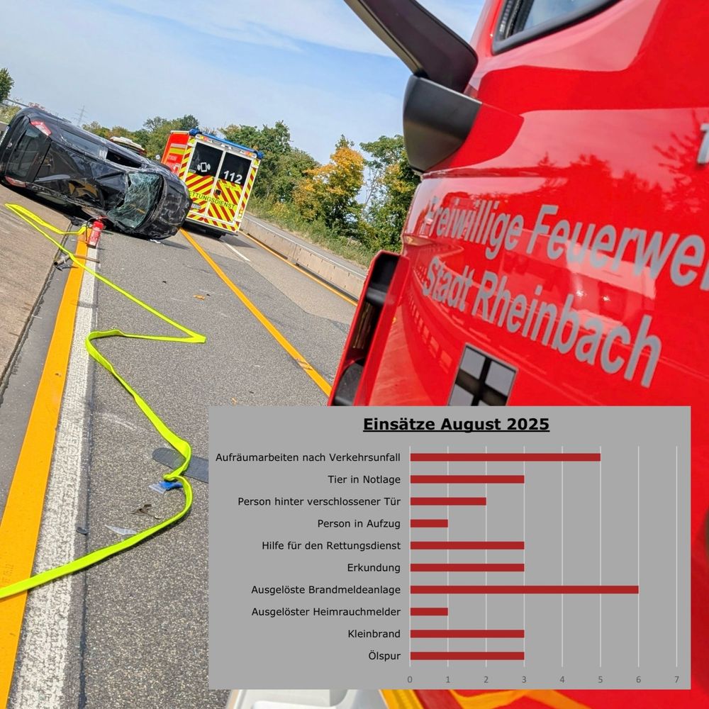 Einsatzfoto mit Balkendiagramm zur Einsatzstatistik.