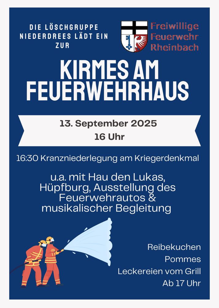 Plakat zur Kirmes am Feuerwehrhaus in Niederdrees am 13. September 2025.