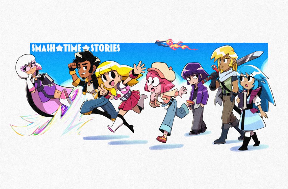 The cast of Smash Time Stories. A colorful group of heroes, foes, and allies? Who's who? You'll just have to read the comic to find out!