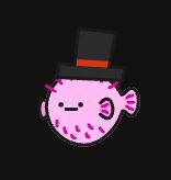 A pink puffer fish wear a top hat.