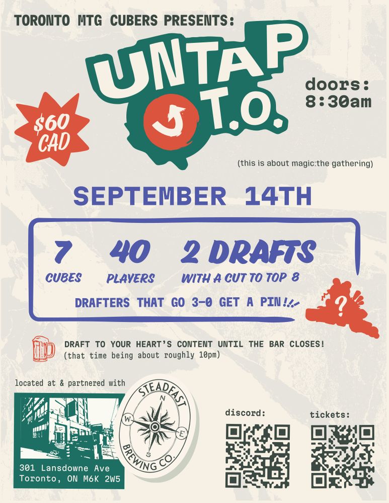 A poster for Untap T.O. A Magic: The Gathering Cube event.