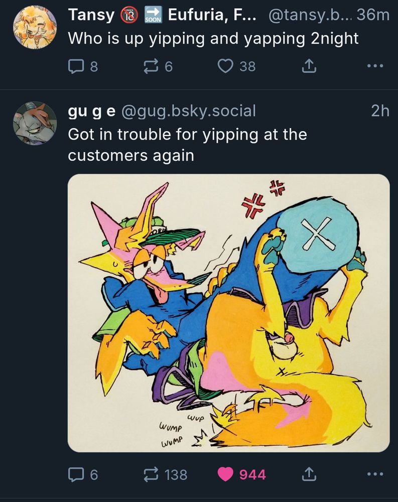 "Who is up yipping" post followed up by "Got in trouble for yipping"