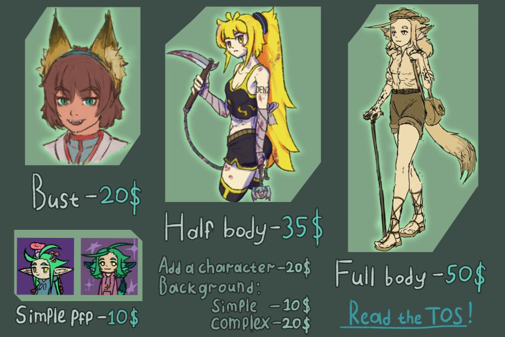 My commission price sheet