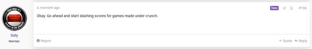 "Okay. Go ahead and start slashing scores for games made under crunch."