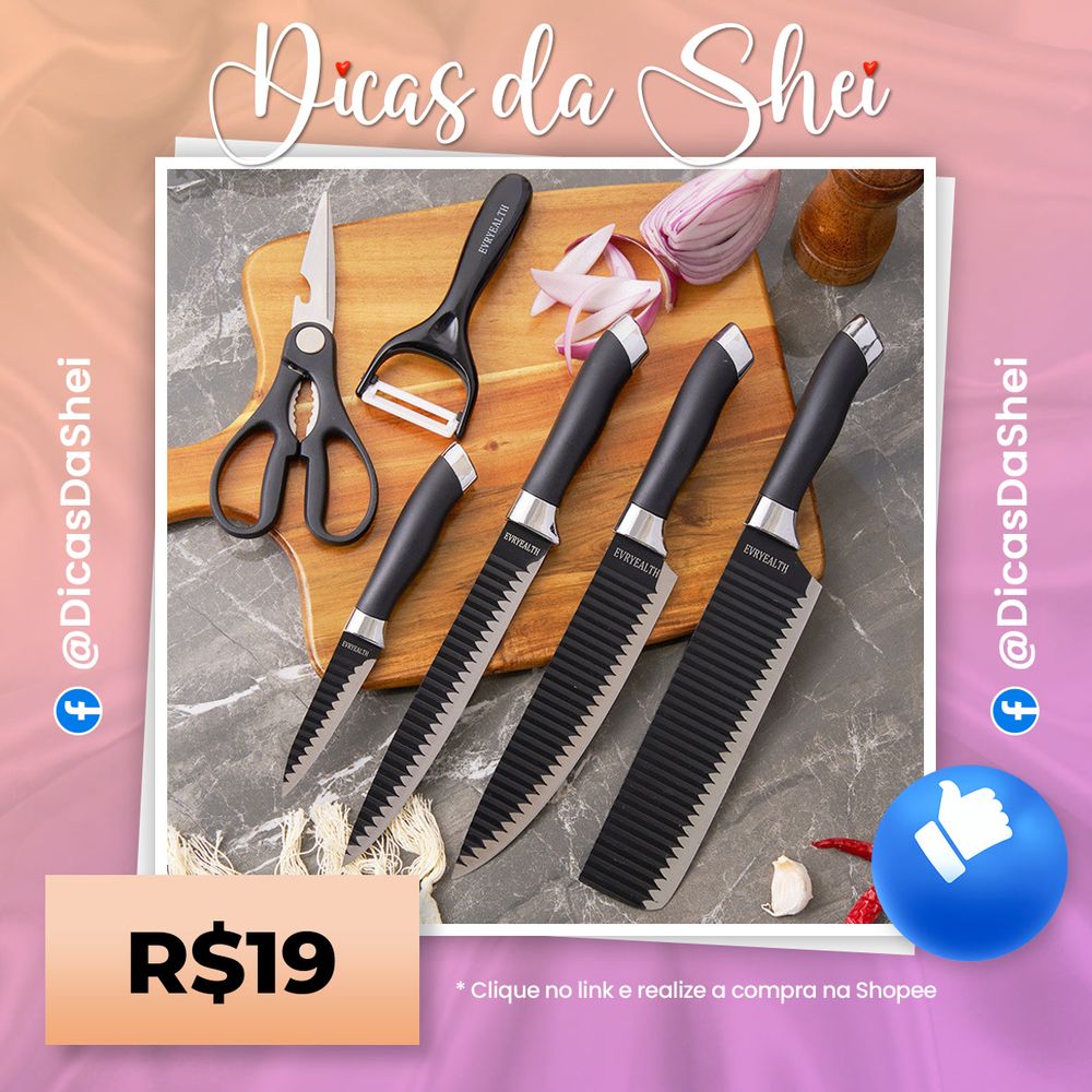 Kit de Facas Churrasco Profissional Antiaderente 6 Peças