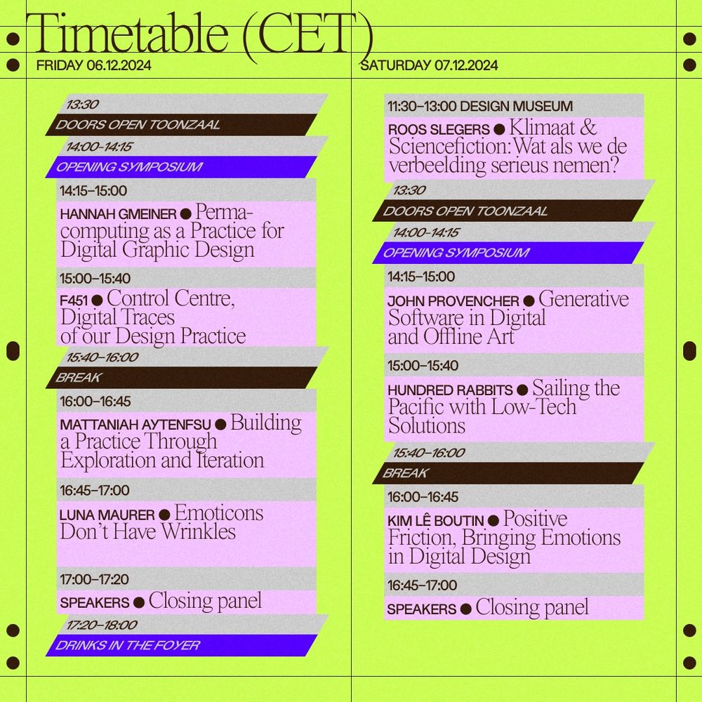 Event Timetable. Friday 06.12 & Saturday 07.12
