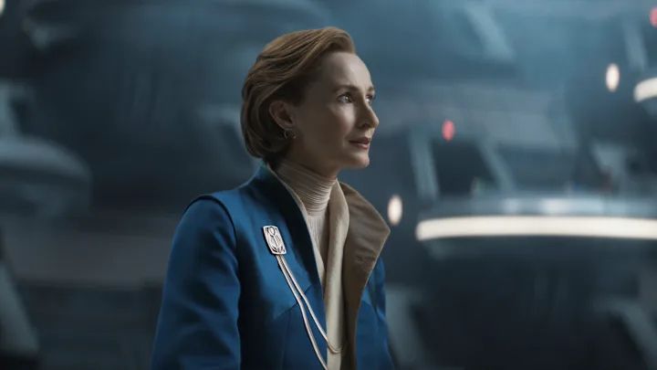Photograph of actress Genevieve O’Reilly, playing the character Mon Mothma in Disney Star Wars TV series, Andor season 2.
