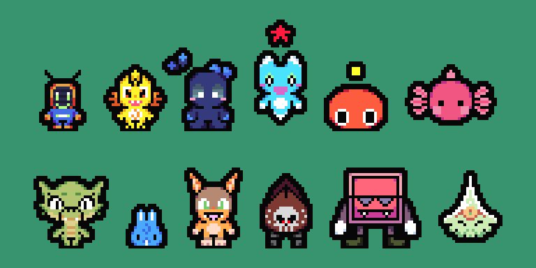 Image with updated pixel art of various pets from Chao Garden inspired games