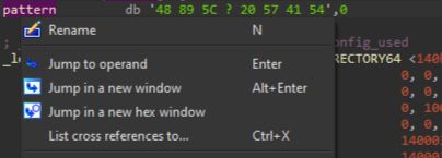 Image showing a C-String sequence in the read only section not being referenced in the whole binary.
