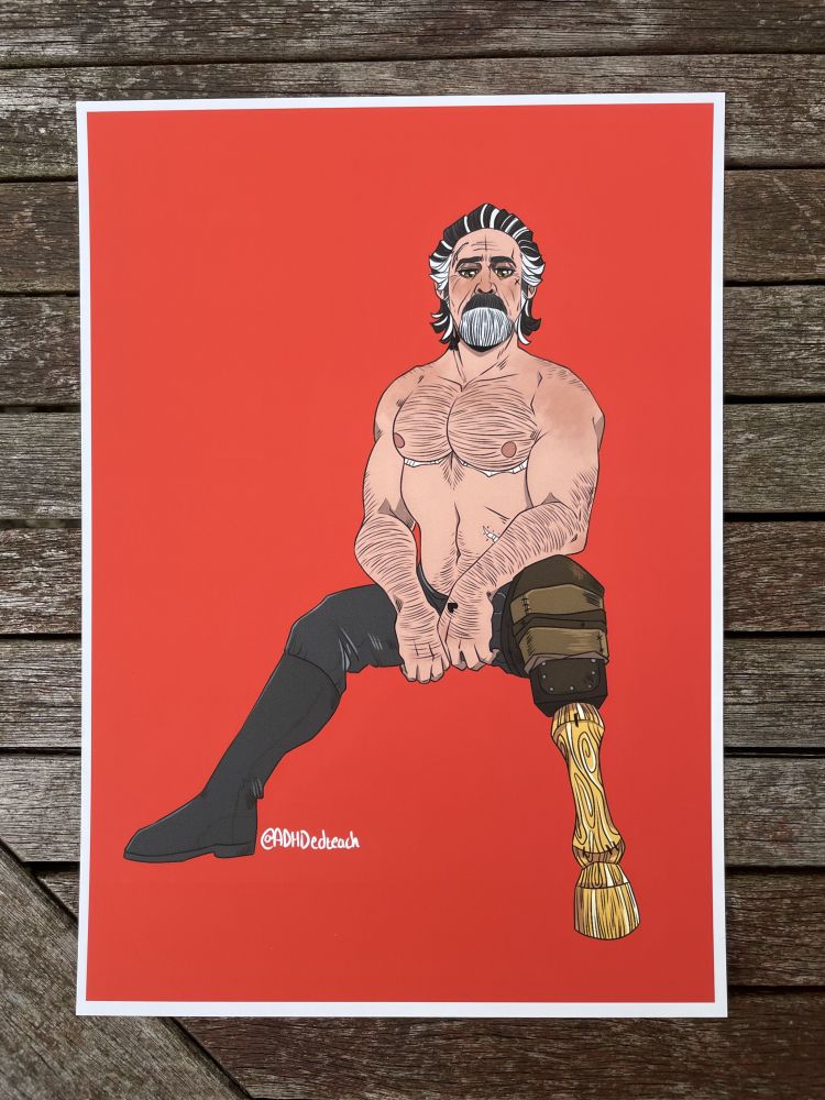 print out of artwork featuring izzy from our flag means death. 