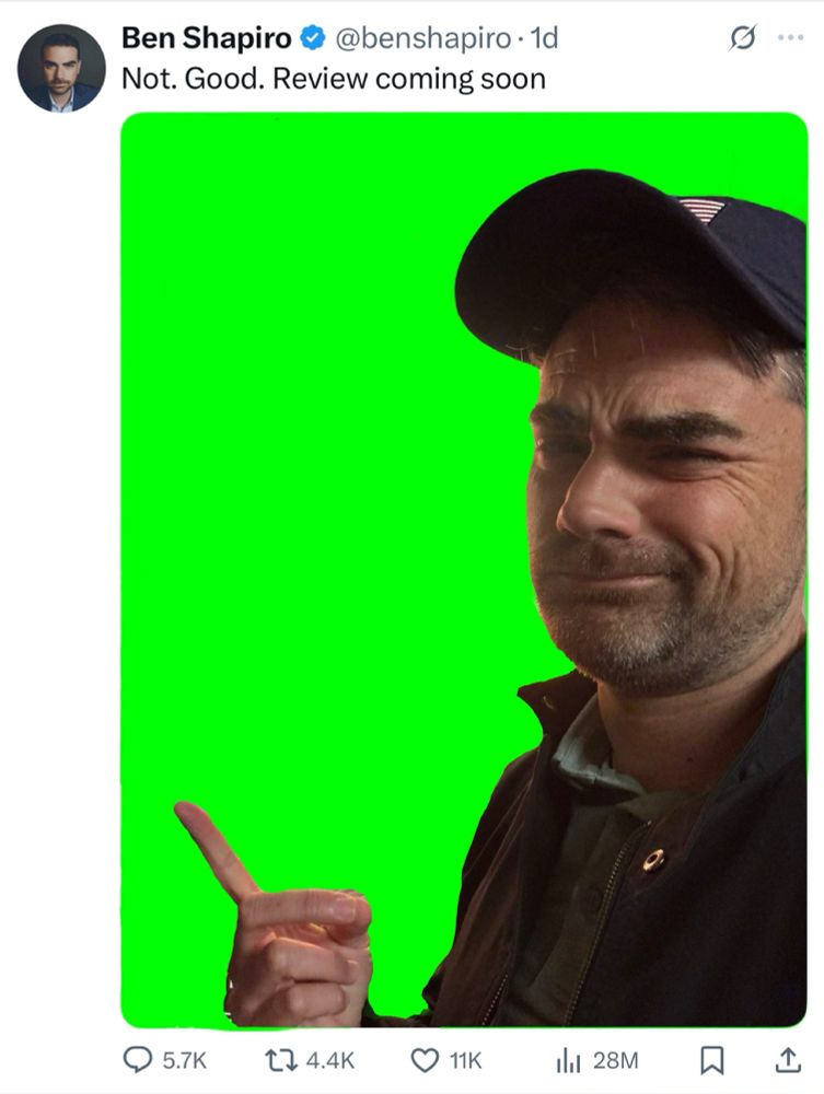 Ben Shapiro's "not good" tweet with a green screen