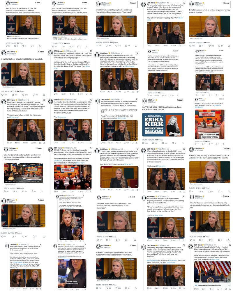 30 Twitter posts about Erika Kirk's interview with Bari Weiss