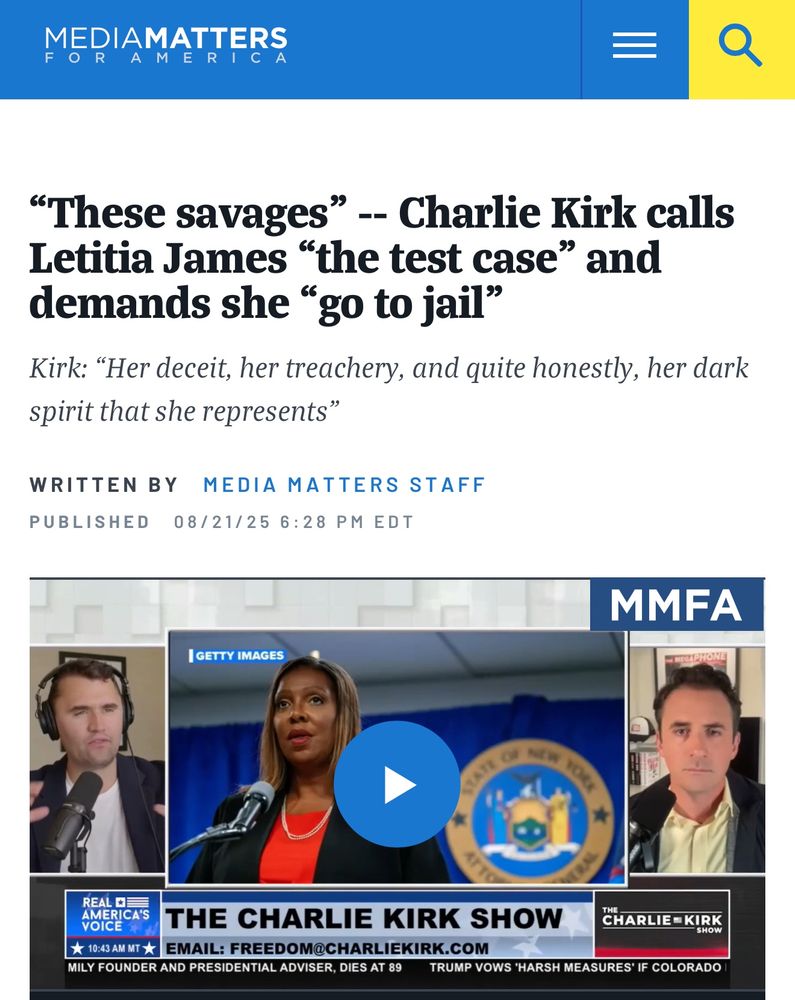 "These savages" - Charlie Kirk calls Letitia James "the test case" and demands she "go to jail"
Kirk: "Her deceit, her treachery, and quite honestly, her dark spirit that she represents"