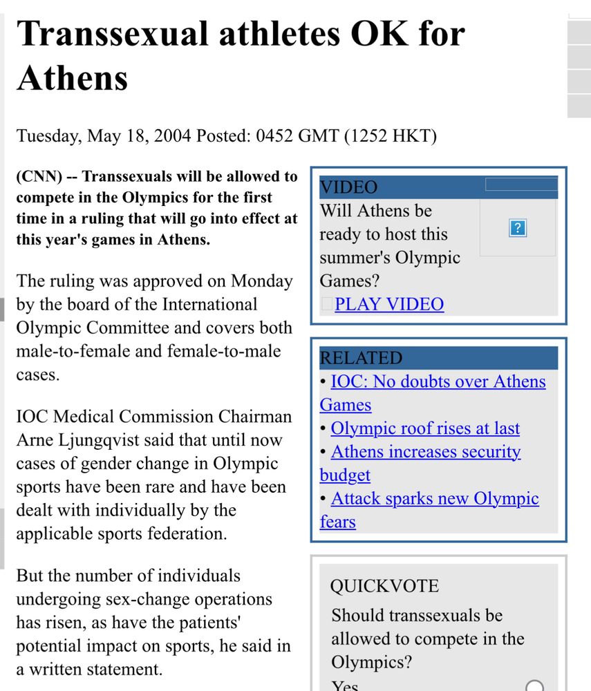 2004: Transsexual athletes OK for
Athens