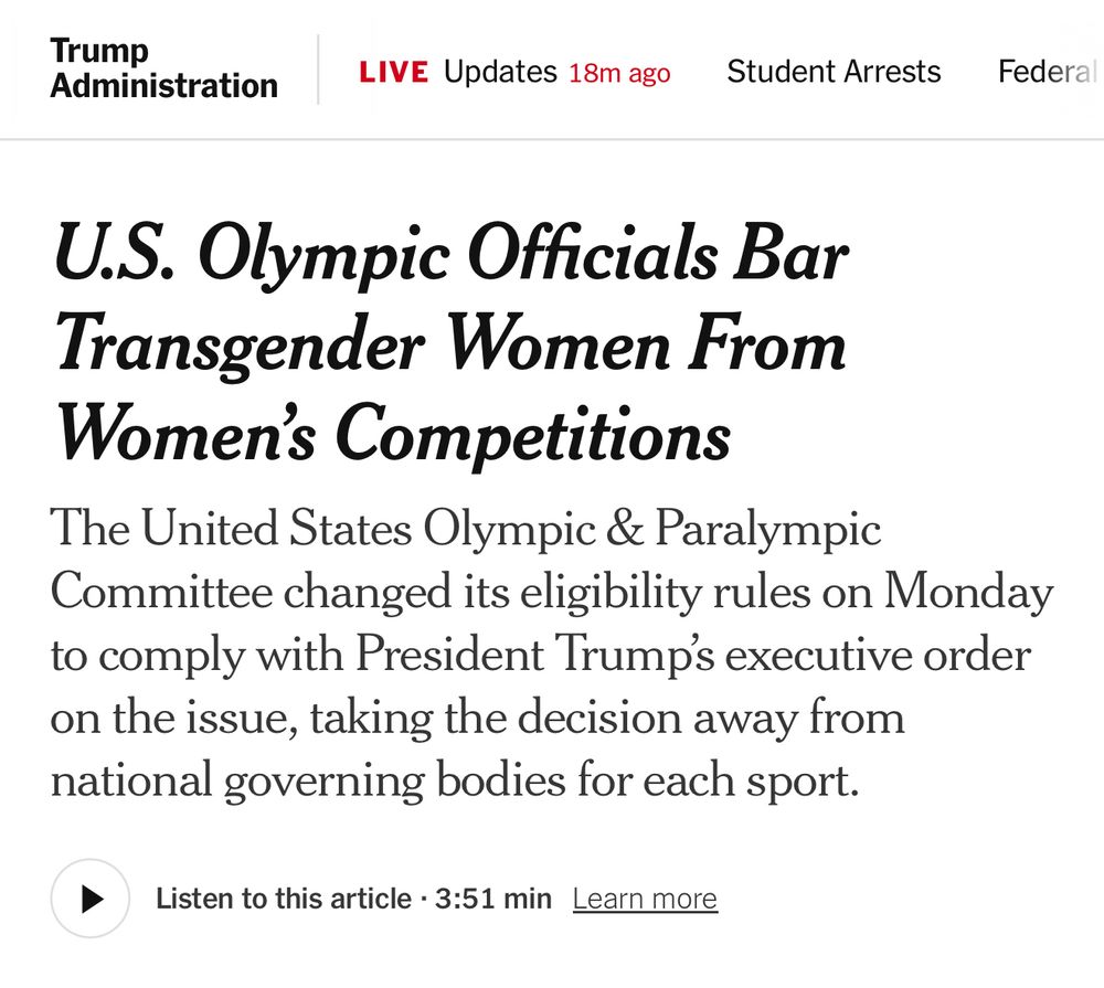 U.S. Olympic Officials Bar Transgender Women From Women's Competitions