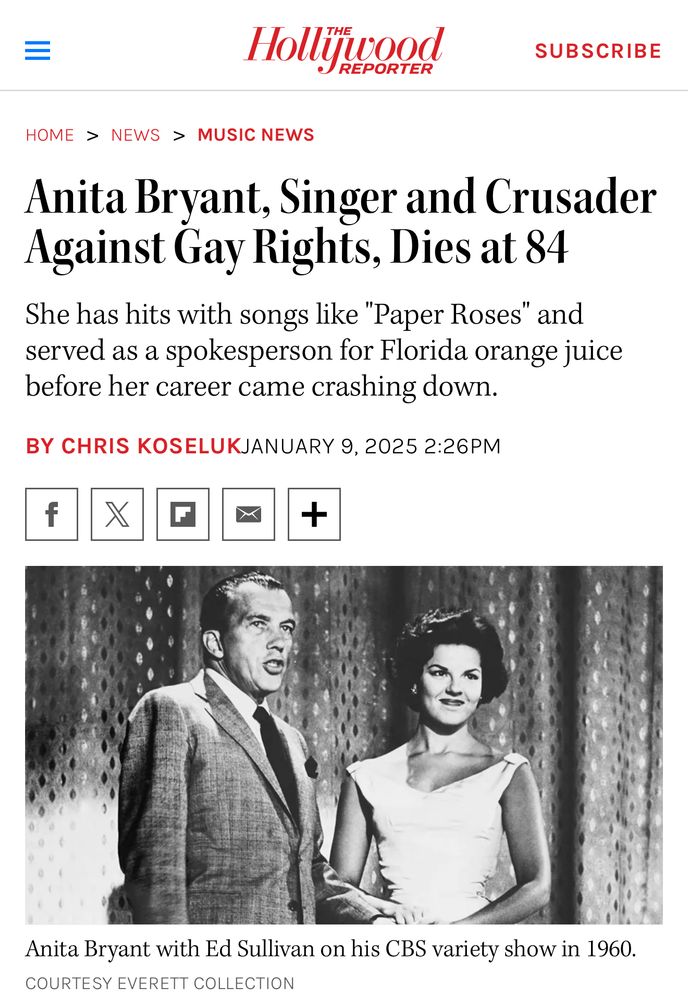 Anita Bryant, Singer and Crusader
Against Gay Rights, Dies at 84