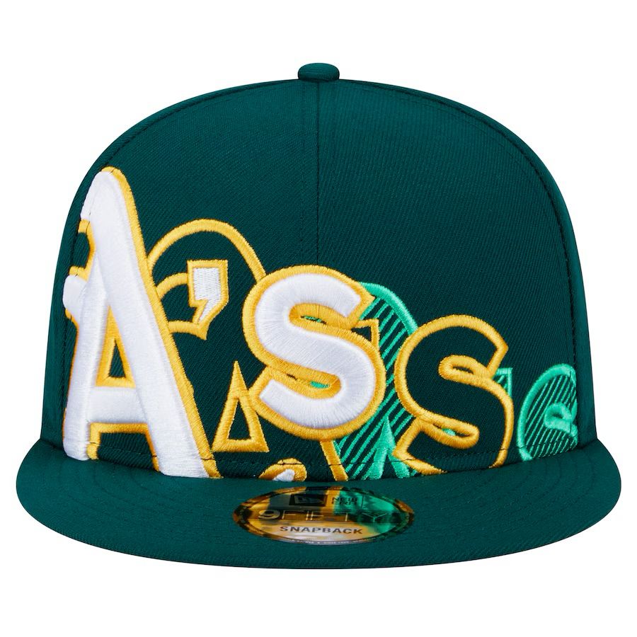 A green A's hat that looks like it says "ASS"