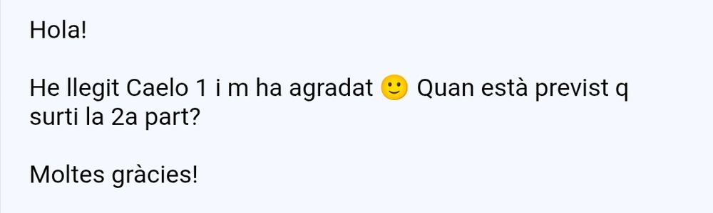Email preguntando por la segunda parte de nuestro cómic Caelo