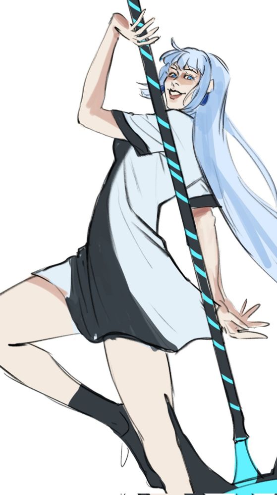 Maria smiling while holding her weapon 
