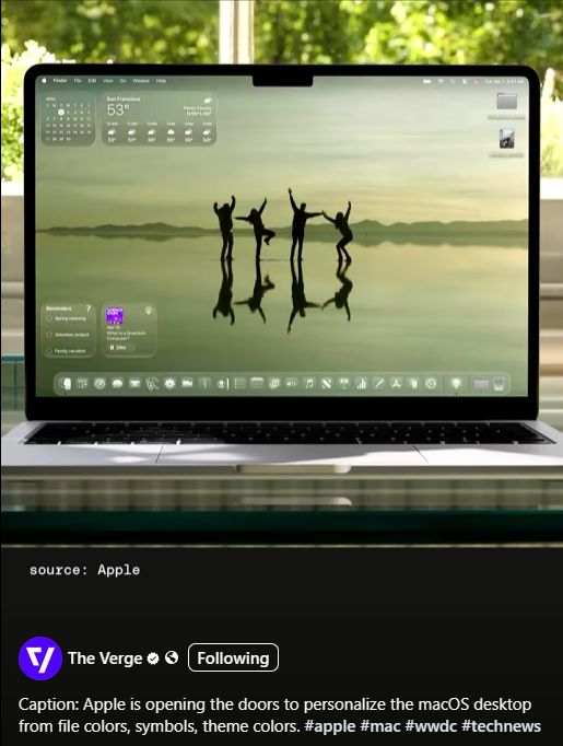 "Apple is opening the doors to personal the MacOS desktop, from file colors, symbols, theme colors."