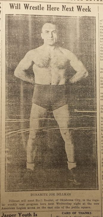 Newspaper clipping of wrestler, Joe Dillman, from 1934.