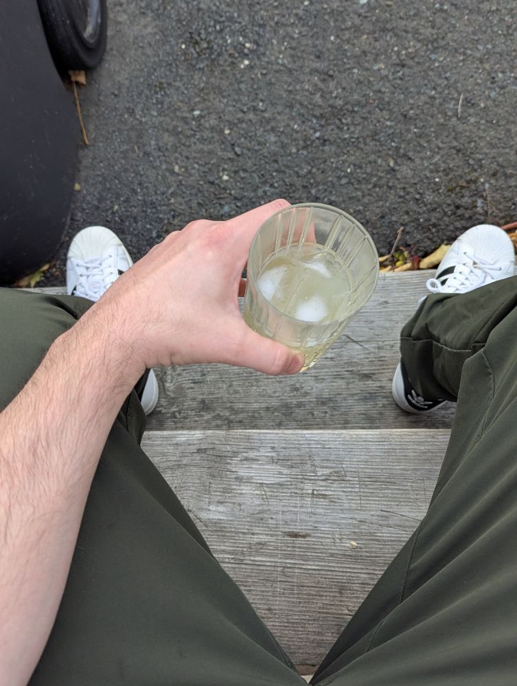 the author, enjoying a cold something 