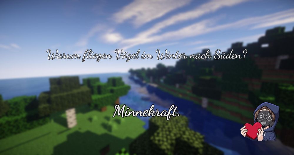 Ein verschwommener Minecraft Screenshot mit einem Mada Emote und dem Text "Warum fliegen Vögel im Winter nach Süden? Minnekraft.
".