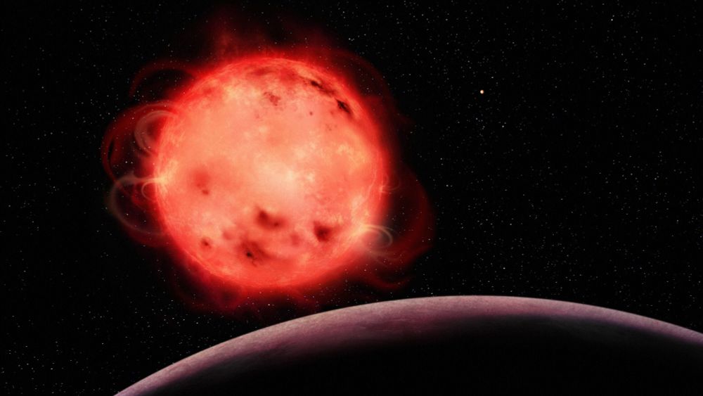 Artist concept of a M-dwarf star covered in star spots, orbited by a rocky planet.

Image credit: Benoît Gougeon, Université de Montréal