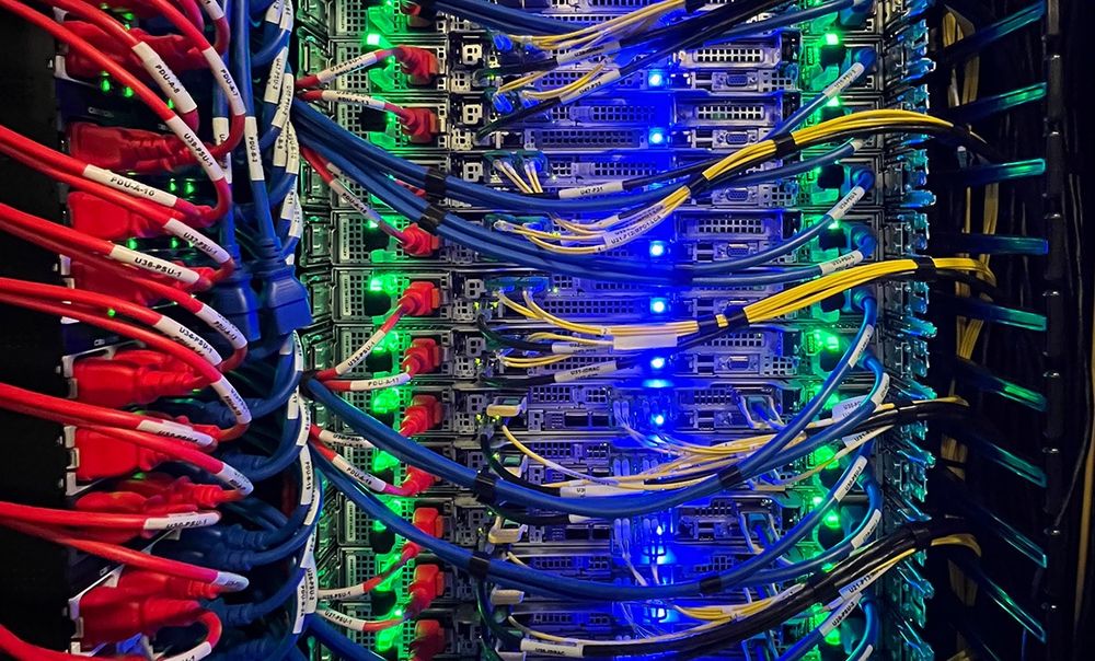 Photograph shows colourful wires inside Cerebras CS-3.