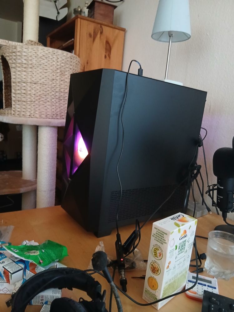 A very big black box of a desktop gaming pc (again with neons)