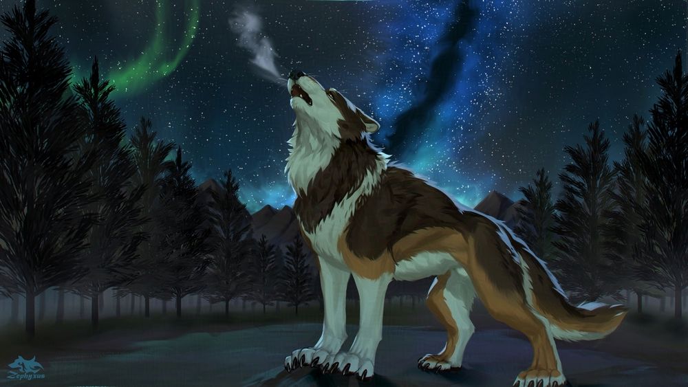 Quadruped GaussWolf  howling in a forest to a stary night