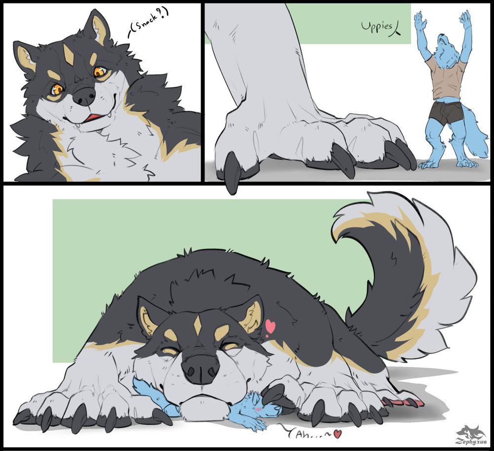 a mini comic of a big wolf and YCH