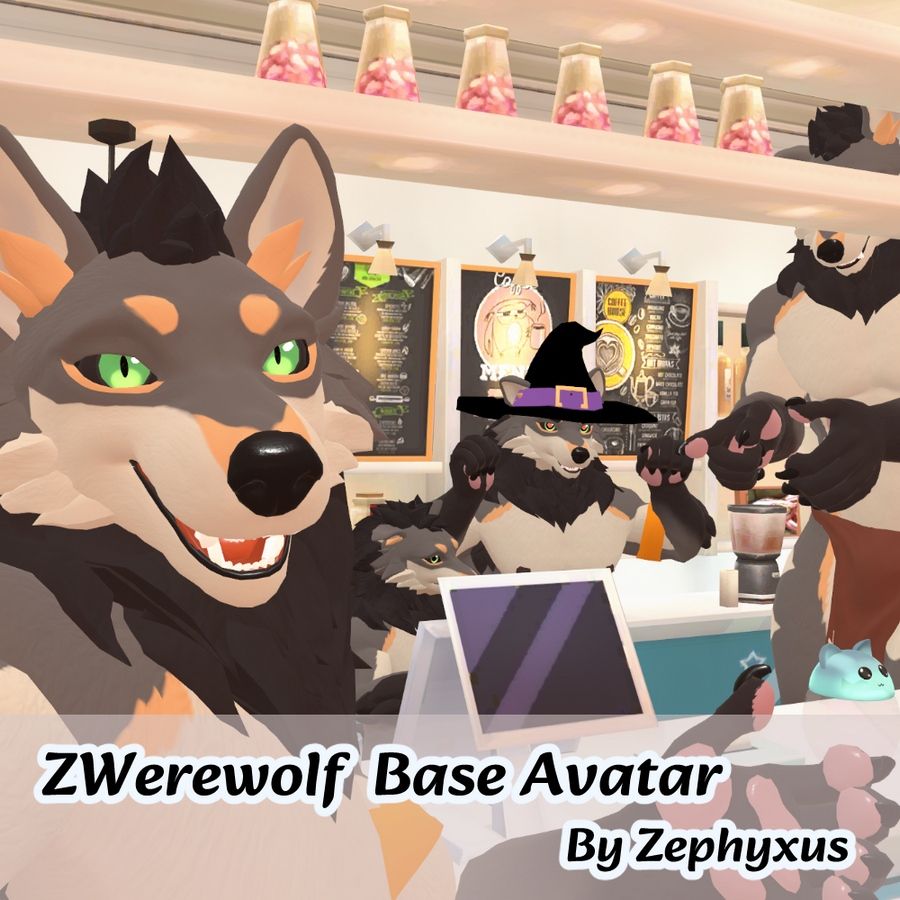 A screenshot of multiple ZWerewolf avatars showcase in VRChat game.