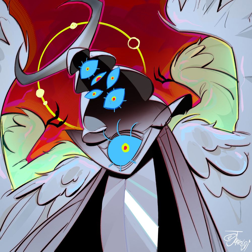 A large angel with multiple wings and eyes