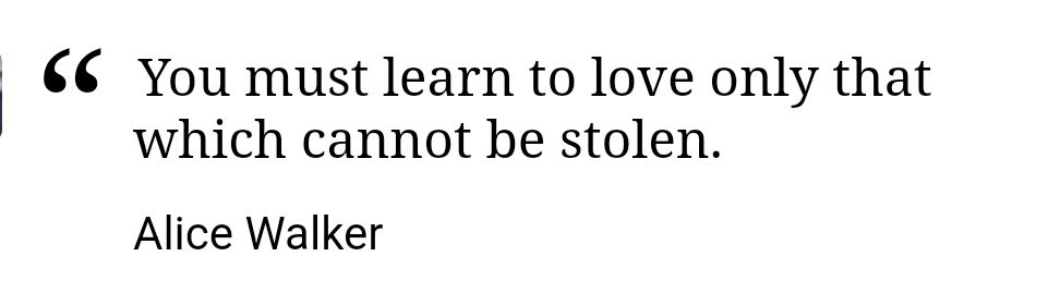 "You must learn to love only that which cannot be stolen." –Alice Walker