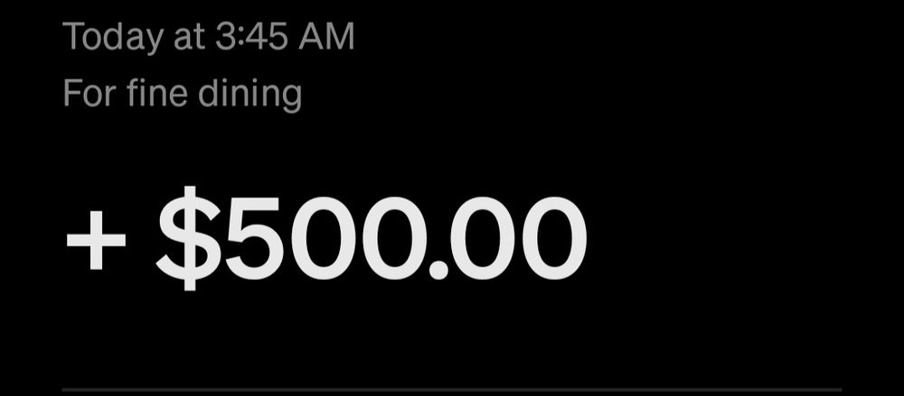 Cash app receipt for fine dining $500