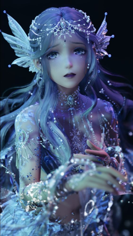 A portrait of Nikki in the Eternal Snow outfit. She longingly reaches out to the viewer, looking sad.
