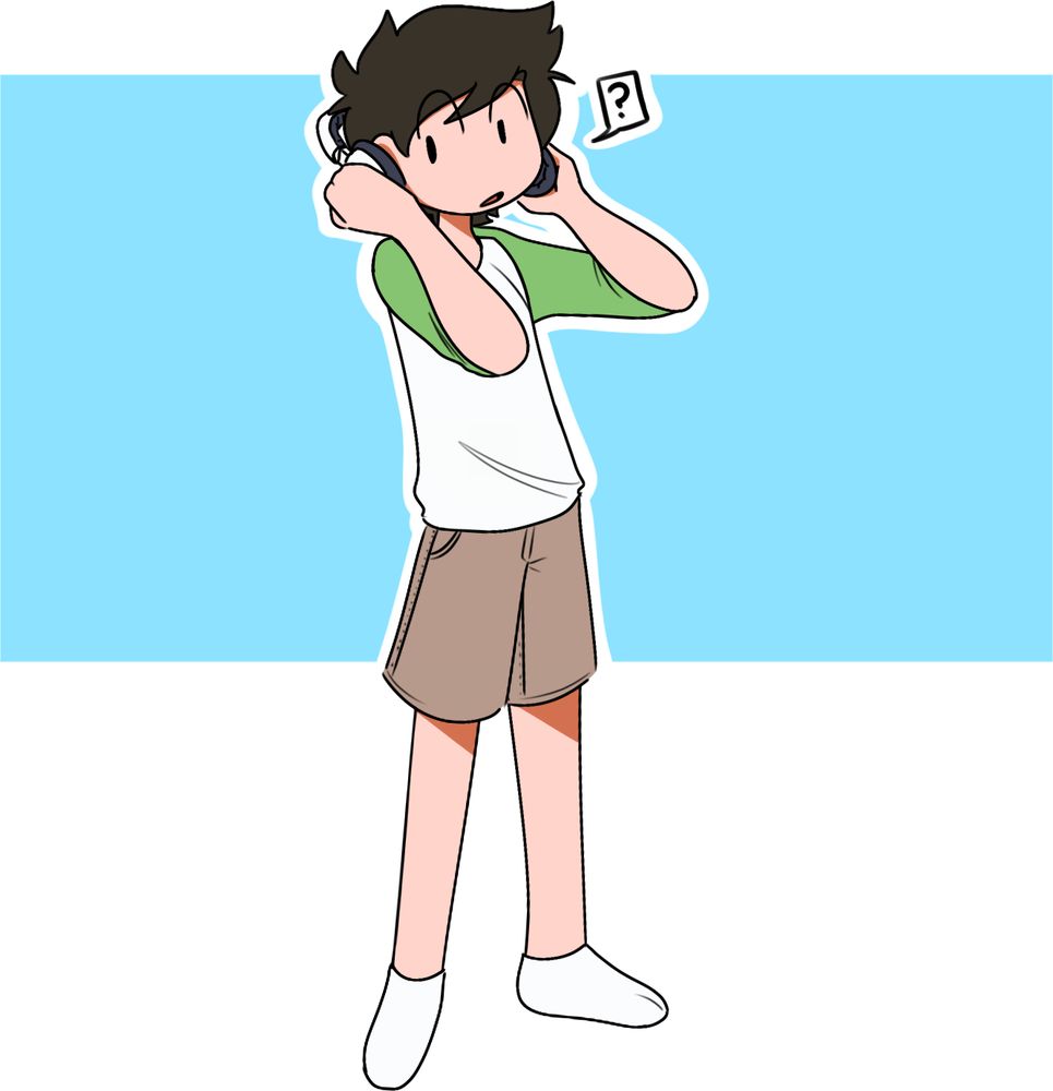 Henry taking off his headphones