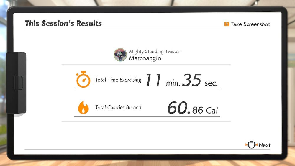 Today's record on Ring Fit Adventure on the Nintendo Switch: Exercise is at 11min and 35 seconds with 60.86 calories burned. 