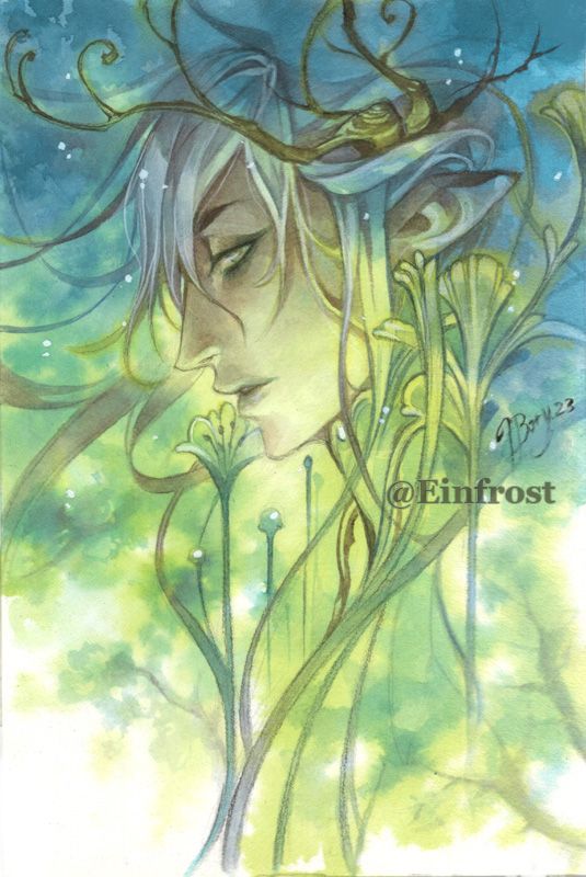 Man profile on a blue-green-yellow tree-ish background
Watercolor test 