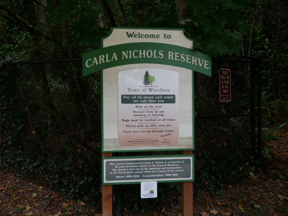 A sign for Carla Nichols Reserve in Woodway Washington
