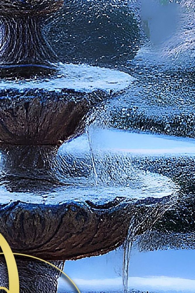 Close up of the fountain and garden. They all have a strange blurring/fuzzy texture to the image