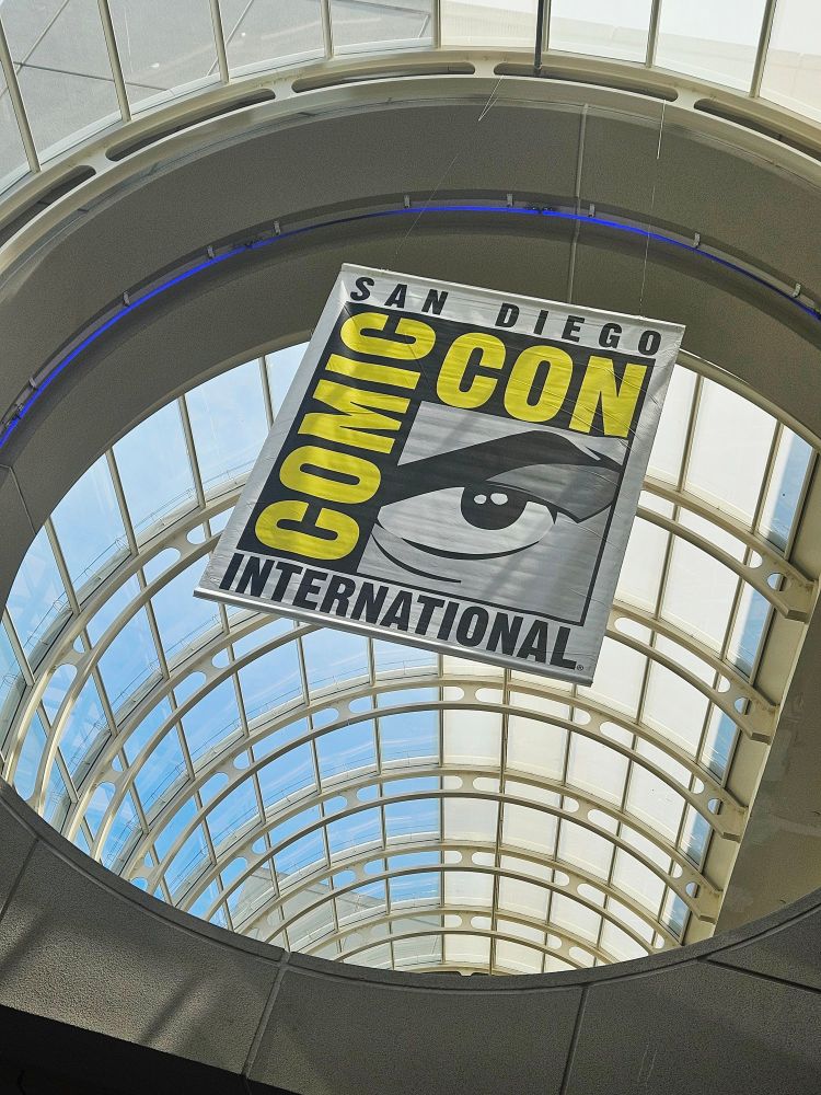 The San Diego Comic Con banner hanging in the convention center. 