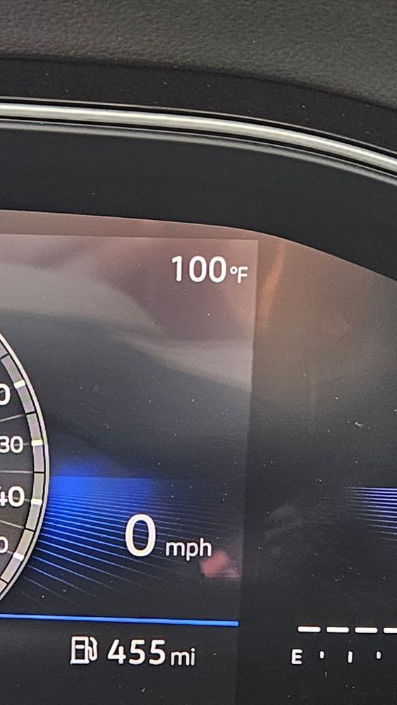 Dashboard showing 100° F temperature 