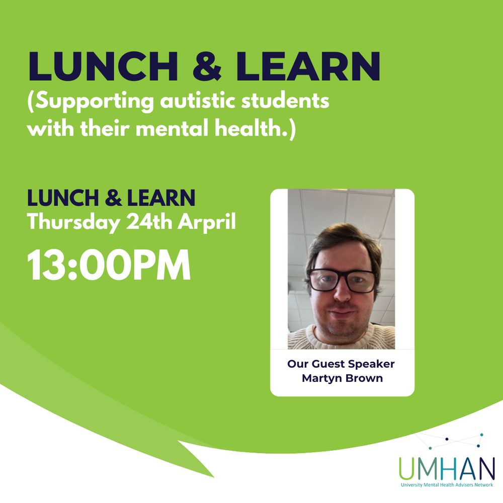 Lunch and Learn post with guest speaker Martyn Brown, who will be discussing how to support autistic students with their mental health best. 