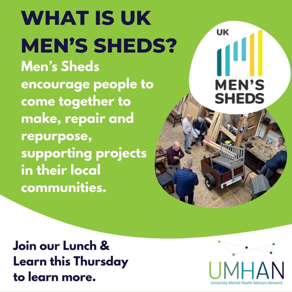 An informative graphic explaining the concept of men's sheds, highlighting community, creativity, and shared activities.