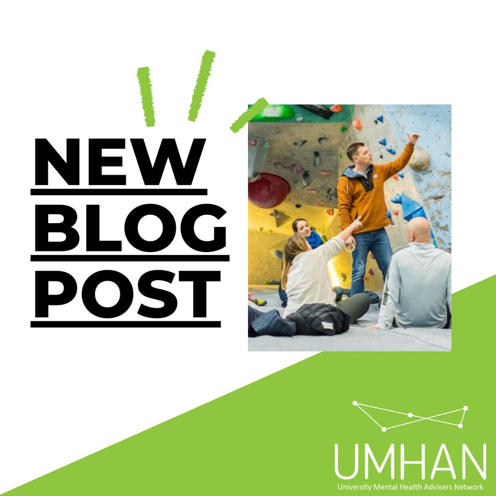 A white background with black text that reads: New blog post. To the right is an image of students looking at a climbing wall and in the bottom right corner sits the UMHAN logo.