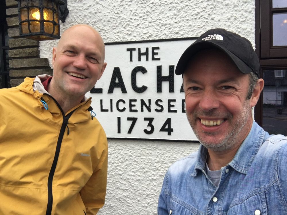 Selfie With Tom Bradwell outside the sign for the Clachan in Drymen, the oldest pub in Scotland (apparently)